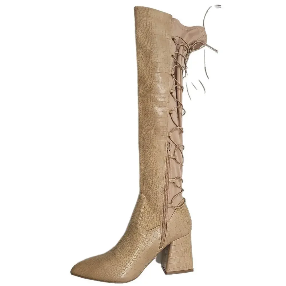 Journee Collection ~Woman Size 7M~ Beige/Khaki Valorie Knee High Boots NWOB. - Picture 8 of 10